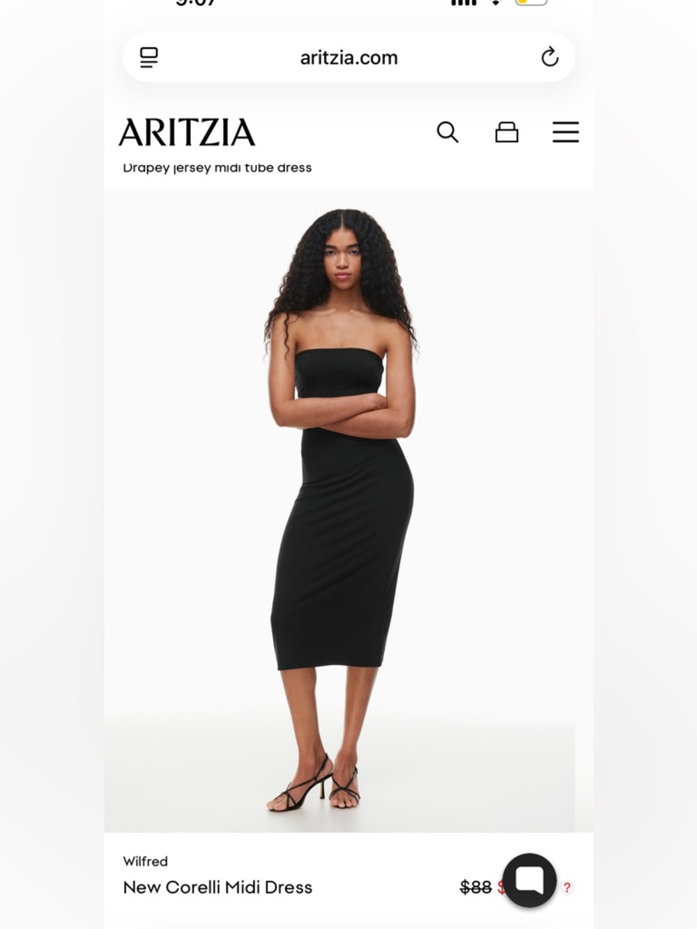 Wilfred  New Corelli Black Strapless Midi Tube Dress